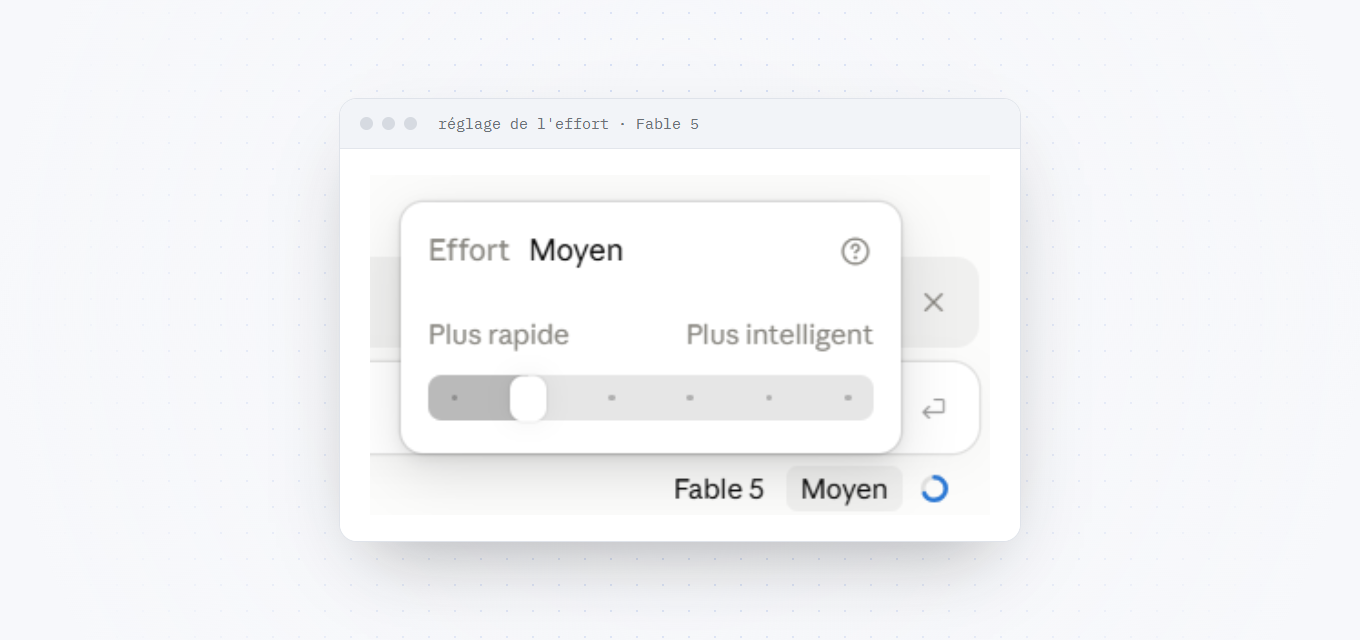 Le sélecteur d'effort dans l'application : un curseur de « Plus rapide » à « Plus intelligent », ici réglé sur Moyen avec Fable 5