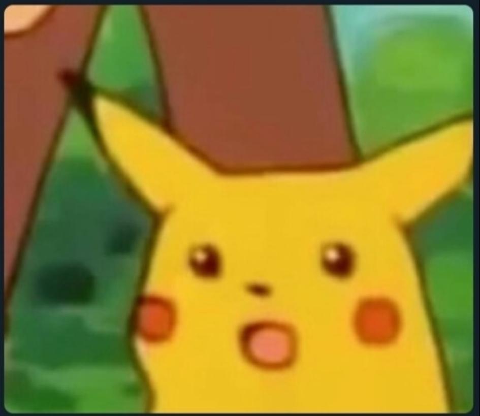Pikachu, la bouche ouverte, l'air stupéfait