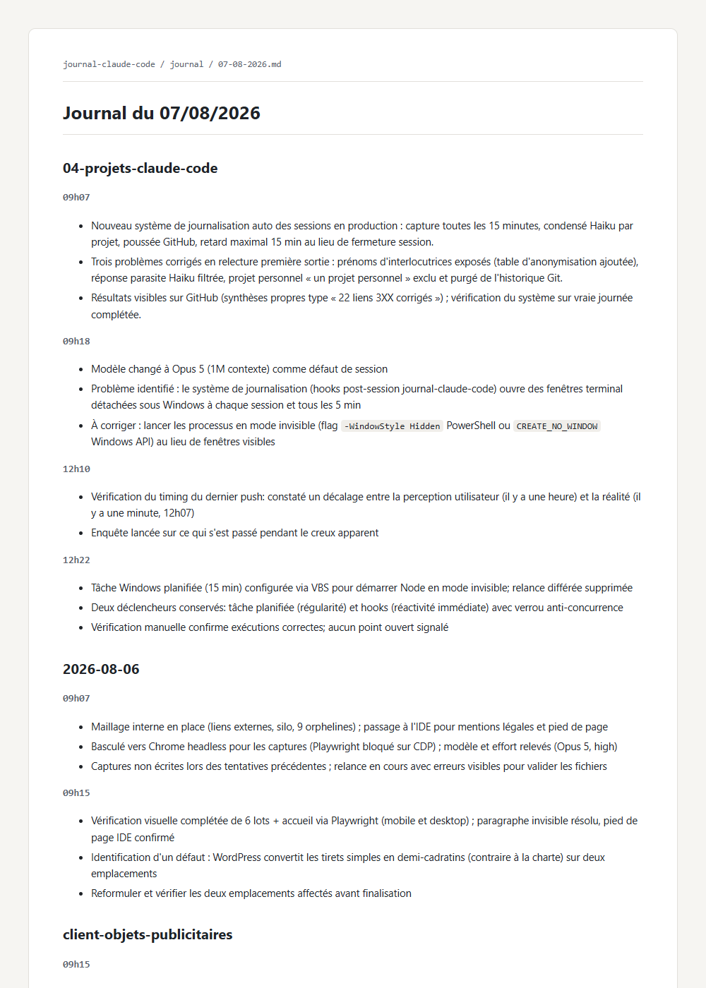 Une page du journal, le 07/08/2026